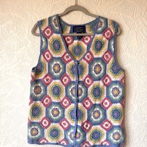 Vintage 90s willow ridge crochet knit pastel vest size large